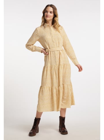 DreiMaster Damen Maxikleid Mit Blumenprint in Senfgelb Wollweiss