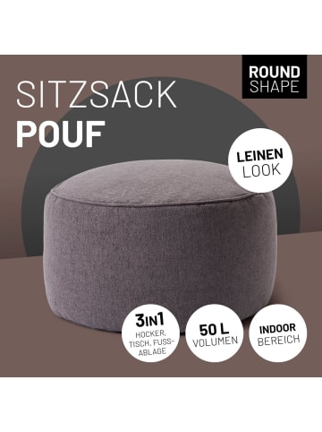 Lumaland Sitzsack-Hocker Pouf Indoor rund 50l dunkelgrau grau