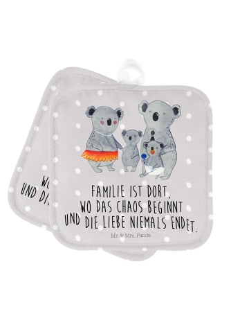 Mr. & Mrs. Panda 2er Set Topflappen  Koala Familie mit Spruch in Grau Pastell