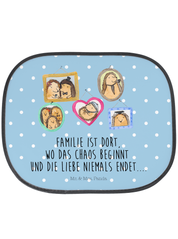 Mr. & Mrs. Panda Auto Fenster Sonnenschutz Igel Familie mit Spruch in Blau Pastell