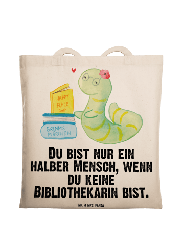 Mr. & Mrs. Panda Tragetasche Bibliothekarin Herz mit Spruch in Creme
