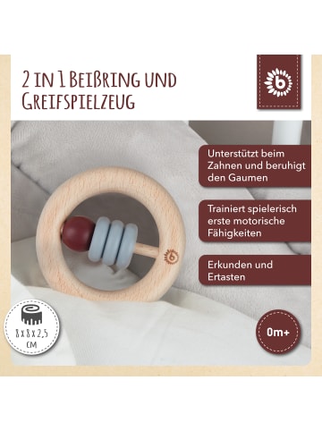 Bieco Spielwaren Holz Beißring mit Silikonball Rund - ab Geburt in Grau