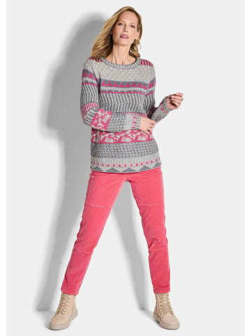 GOLDNER Kurzgröße:  Norwegerpullover mit U-Boot-Ausschnitt in pink / gemustert