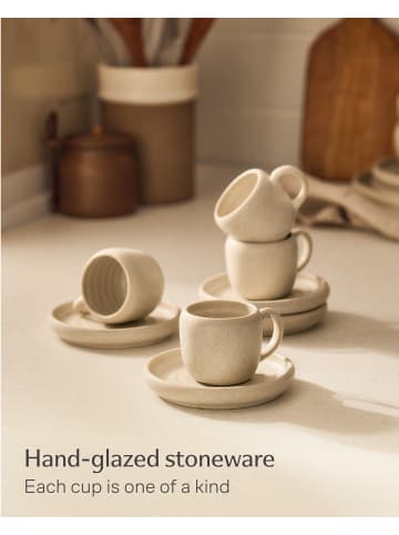 Cosumy Espressotassen Set 90 ml, 4er Set, handglasiert, Steingut