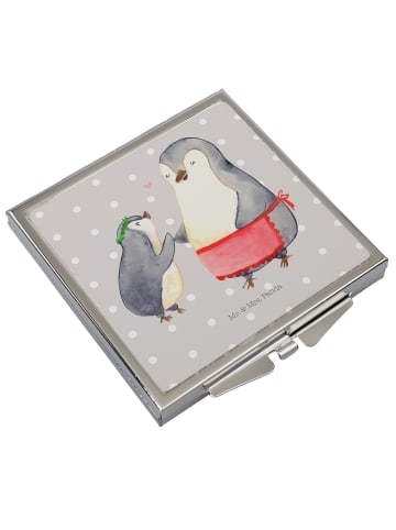 Mr. & Mrs. Panda Handtaschenspiegel quadratisch Pinguin mit Kind... in Grau Pastell