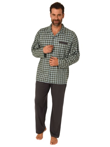 NORMANN Pyjama zum durchknöpfen Karo - 68071 in dunkelgrau