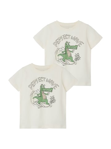 name it 2er-SET Design Print T-Shirt Lockeres Rundhals Shirt in Weiß