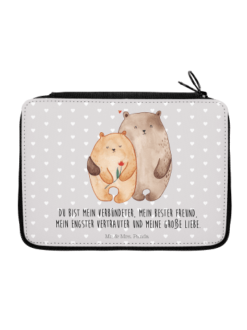 Mr. & Mrs. Panda Federtasche Bären Liebe mit Spruch in Grau Pastell