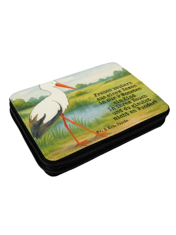 Mr. & Mrs. Panda Federtasche Storch Design mit Spruch in Weiß