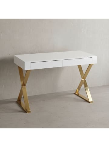 KADIMA DESIGN Schreibtisch 118x76x57 cm Holz Hochglanz Metallbeine Golden
