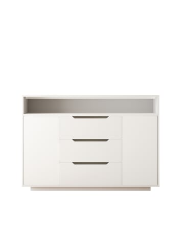 ABRIHOME Sideboard in Mattweiß mit 3 Schubladen Doppeltüren und offenem Regal