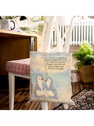 Mr. & Mrs. Panda Strandtasche Pinguine trösten Design mit Spruch in Weiß