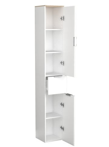 VCM Holz Badmöbel Badschrank Hochschrank Donali in Weiß / Sonoma-Eiche