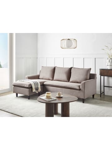 Beliani Ecksofa ELVENES in Beige/Dunkler Holzfarbton - (W) 206 x (H) 69 x (L) 140 cm