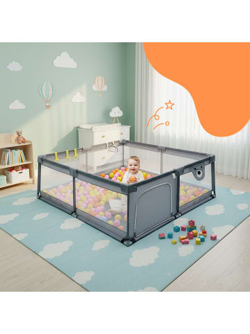 relaxdays Laufstall in Grau - (B)200 x (H)65 x (T)200 cm