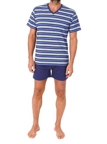 NORMANN Kurzarm Schlafanzug Shorty Pyjama Streifen in blau