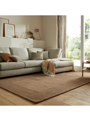 KADIMA DESIGN Wollteppich Uni-Design mit Bordüre, rutschfest, 100% Wolle Teppich in Braun