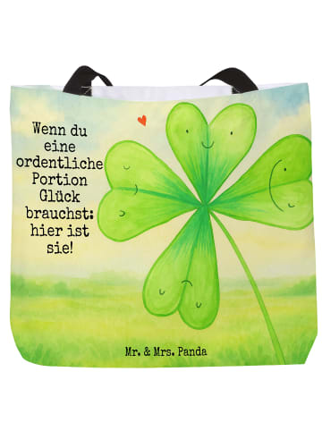 Mr. & Mrs. Panda Tote Bag Blume Kleeblatt Design mit Spruch in Weiß