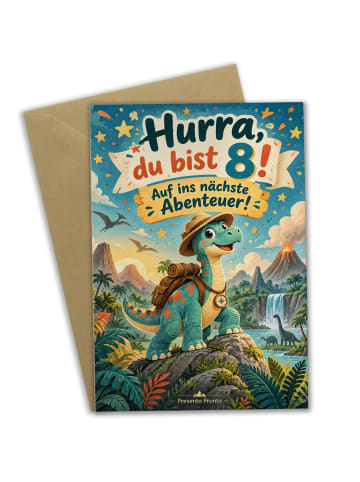 Geburtstagskarte Dinosaurier abenteuerlich Desi... in Weiß