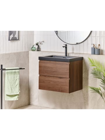 Beliani 2-tlg Badezimmerschrank mit Spiegel CARDIEL in Braun/Schwarz