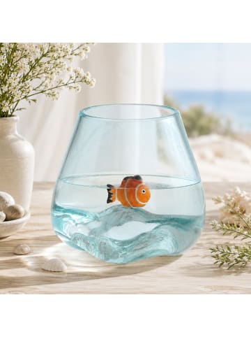 MARELIDA Teichdeko Fisch NEMO für Aquarium schwimmend Porzellan L: 6,5cm in orange
