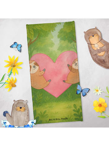 Mr. & Mrs. Panda Badehandtuch Faultiere Herz Design ohne Spruch in Grau Pastell