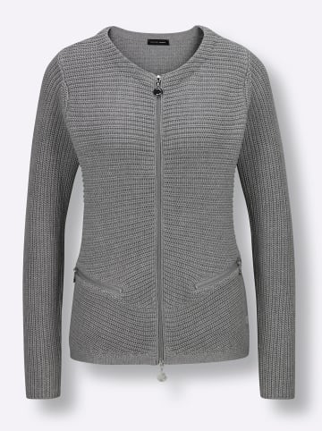 creation L Lyocell-Baumwoll-Strickjacke in steingrau-meliert