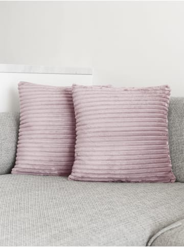 Aspero 4er Set Kissenbezüge aus Streifen-Flanell 45x45 cm Zarate in Rosa