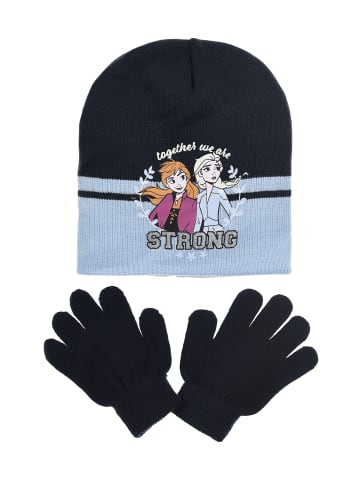 Disney Frozen 2tlg. Set: Wintermütze und Handschuhe Elsa und Anna in Blau