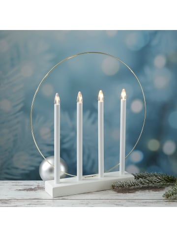 MARELIDA LED Fensterleucher Glory Kerzenleuchter mit Ring 4flammig H: 45cm in weiß