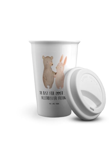 Mr. & Mrs. Panda To Go Becher Bär und Hase Umarmen mit Spruch in Weiß