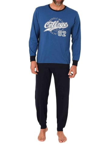 NORMANN Schlafanzug langarm Frontprint in blau