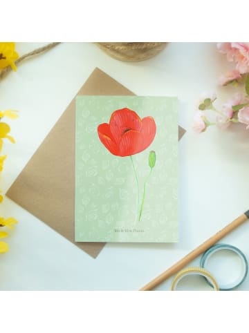 Mr. & Mrs. Panda neujahrskarte Blume Mohnblume ohne Spruch in Blattgrün