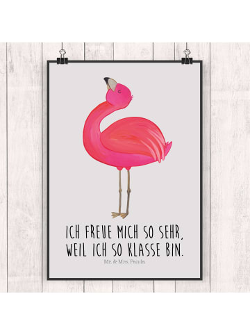 Mr. & Mrs. Panda Bild Flamingo Stolz mit Spruch in Grau Pastell