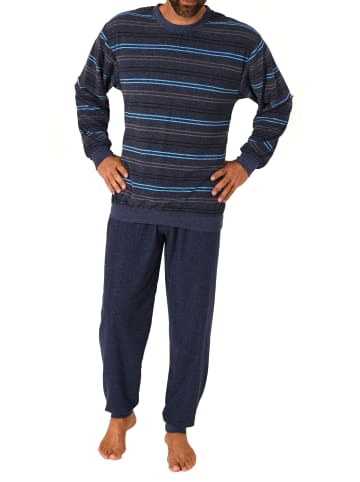 NORMANN Frottee Schlafanzug langarm Bündchen - 81482 in blau