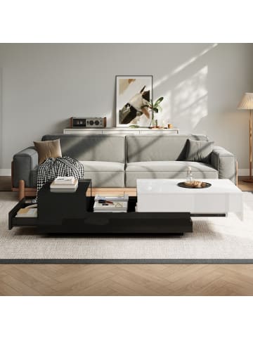 ABRIHOME Couchtisch mit 1 Schublade und Schiebeplatte Großer Stauraum in Weiß