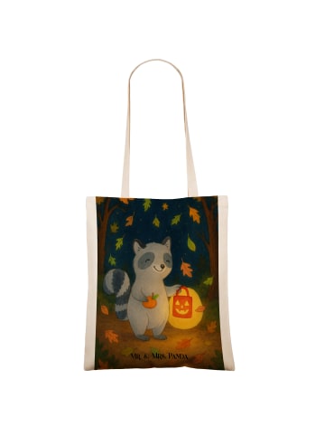Mr. & Mrs. Panda Tote Bag Waschbär Laterne Design ohne Spruch in Weiß