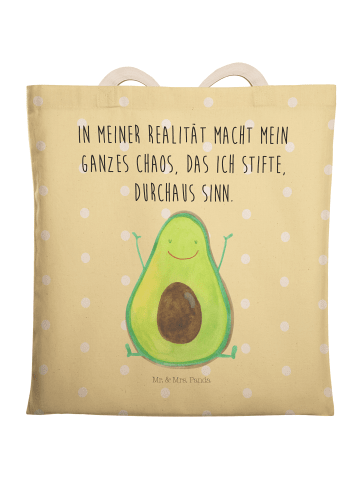 Mr. & Mrs. Panda Shopper Avocado Glücklich mit Spruch in Gelb Pastell