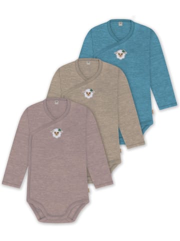 Normani Outdoor Sports 3er Set Baby-Body Wickelbody Toddler-Bodysuit in Blau/Beige/Rosa