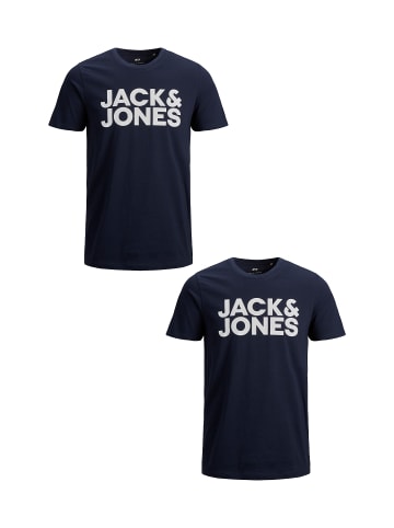Jack & Jones 2-er SET Plus Size T-Shirt  Übergrößen Shirt Logo Print in Blau-2