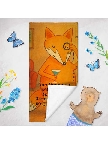 Mr. & Mrs. Panda Badehandtuch Fuchs Lord Design mit Spruch in Türkis Pastell