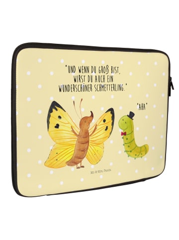 Mr. & Mrs. Panda Laptop Sleeve Raupe Schmetterling mit Spruch in Gelb Pastell