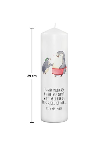 Kerze Pinguin mit Kind mit Spruch in Weiß