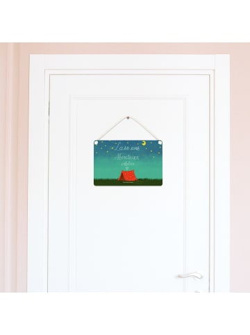 Mr. & Mrs. Panda Schild Abenteuer mit Spruch in Bunt