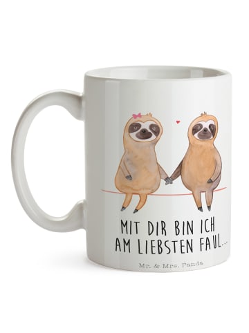 Mr. & Mrs. Panda Trinkbecher Faultier Pärchen mit Spruch in Weiß