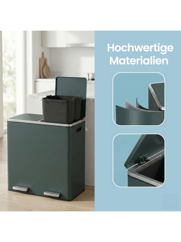SONGMICS Mülleimer Pary in Grau - (B)32 x (H)65 x (T)58.5 cm - 2 x 30 L