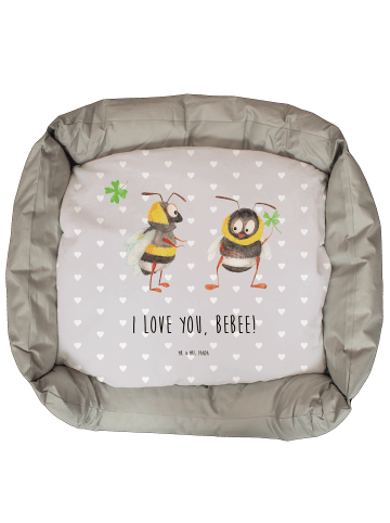 Mr. & Mrs. Panda Katzenbett Bienen Paar mit Spruch in Grau Pastell