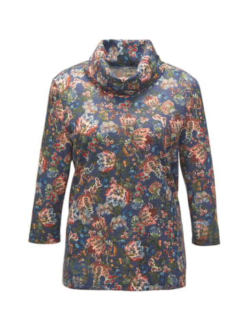 GOLDNER Kurzgröße:  Modernes Druckshirt mit Rollkragen in marine / ahorn / gemustert