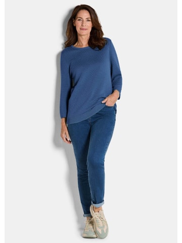 GOLDNER Kurzgröße:  Strickpullover Halbarm Baumwollpullover mit Struktur in royalblau