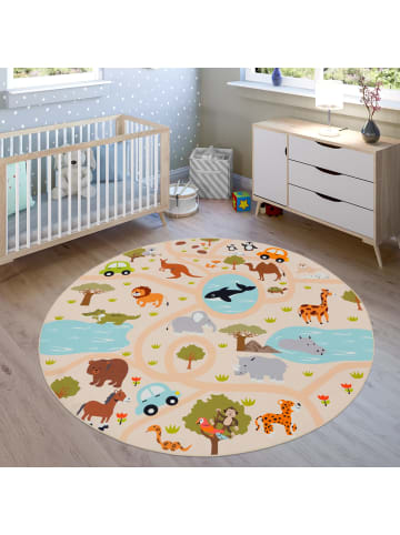 KADIMA DESIGN Kinderteppich waschmaschinenwaschbar Safari‑Straßen in Mehrfarbig